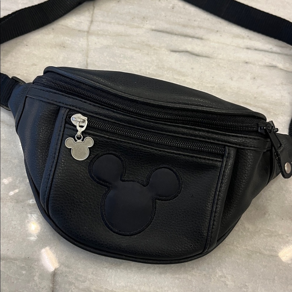 Disney Parks Mickey Mouse Black Vegan Leather Fanny Pack